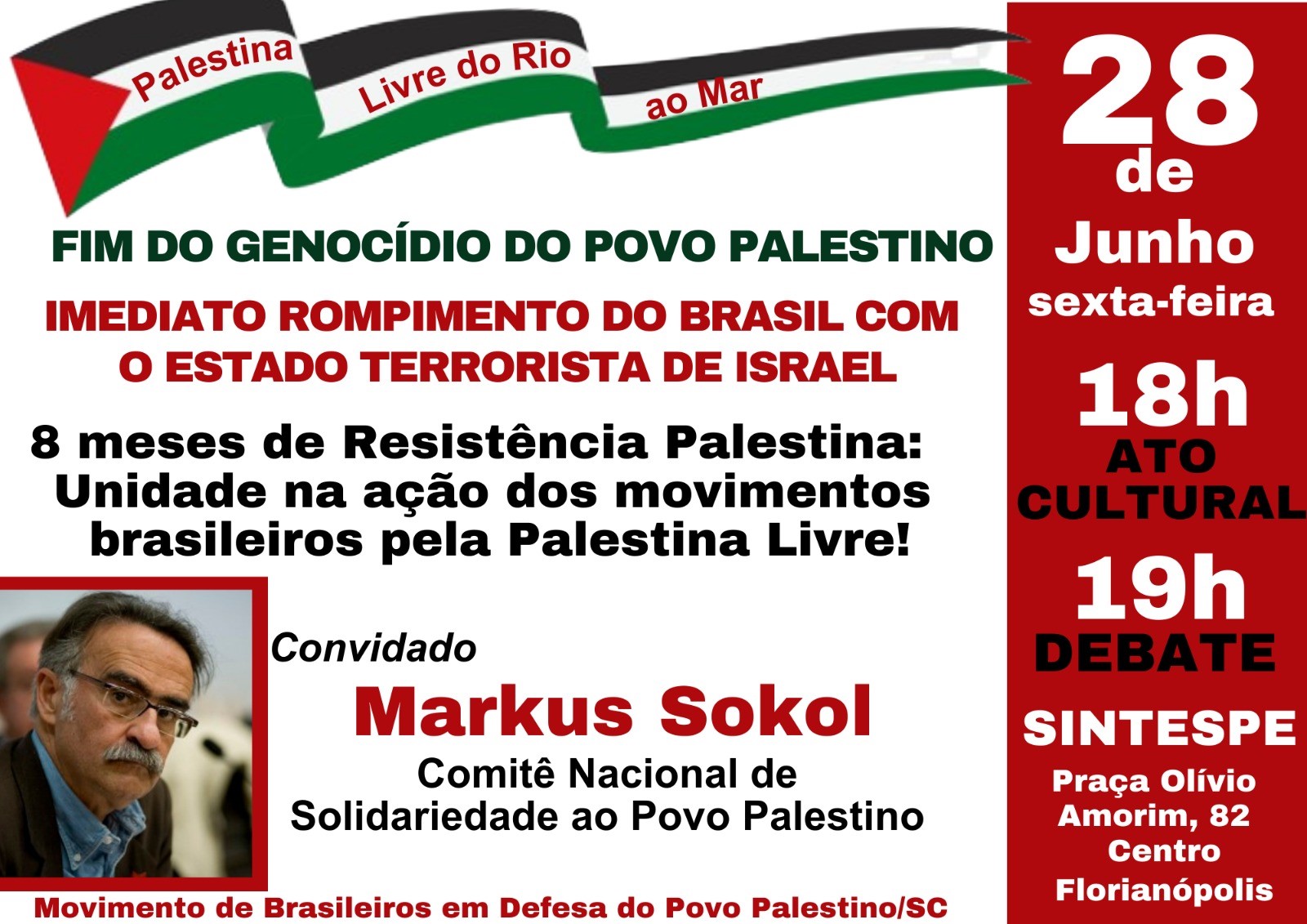 Debate sobre o genocídio na Palestina acontece nesta sexta (28) no SINTESPE