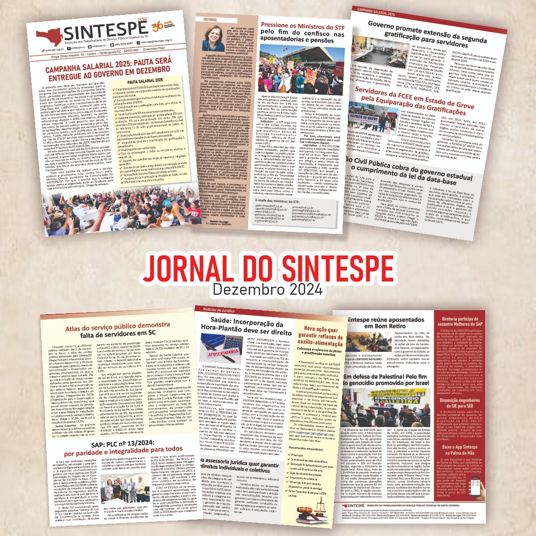 Edição do jornal do SINTESPE de dezembro/2024 já está disponível no site