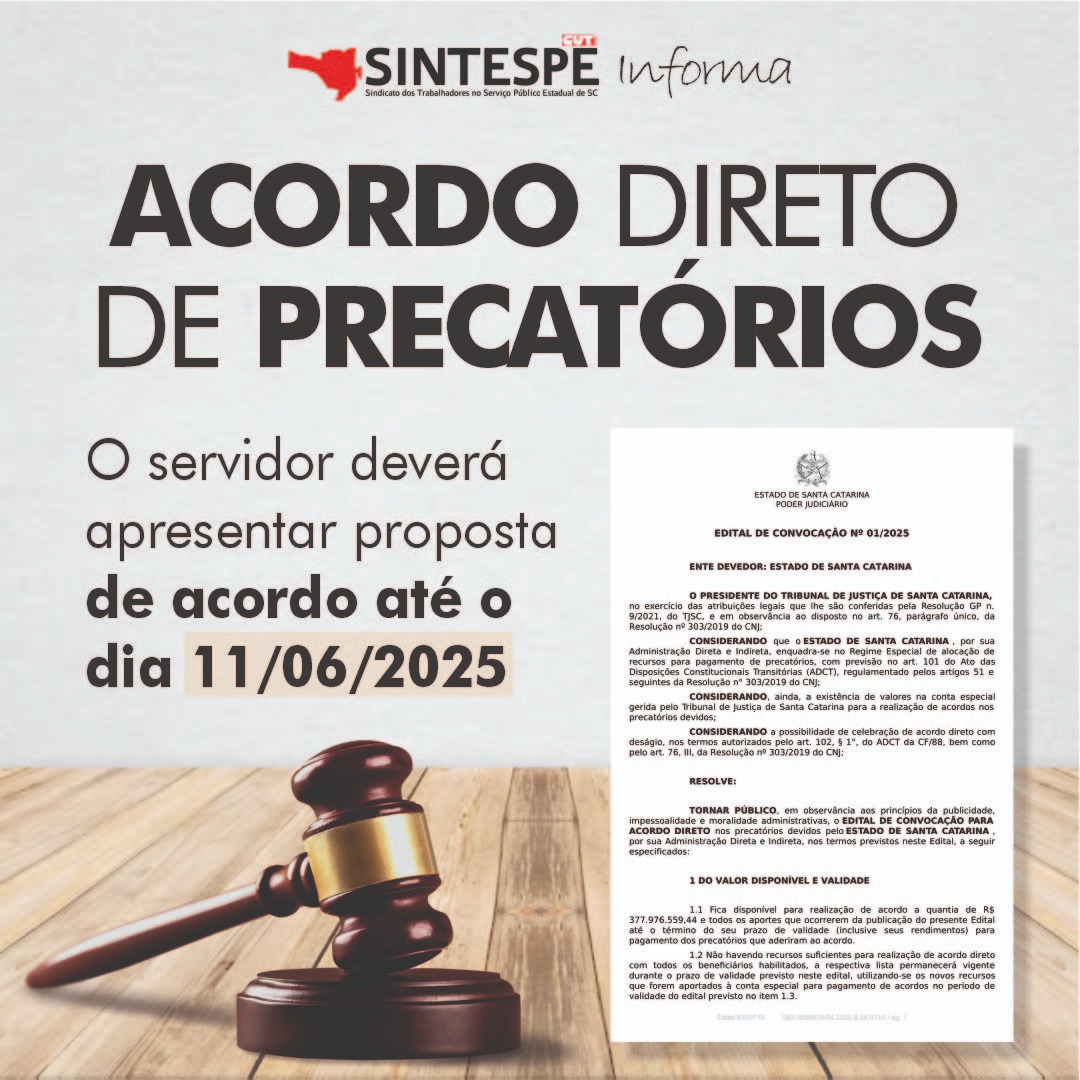 Aberto prazo para acordos diretos referentes a precatórios devidos pelo Estado