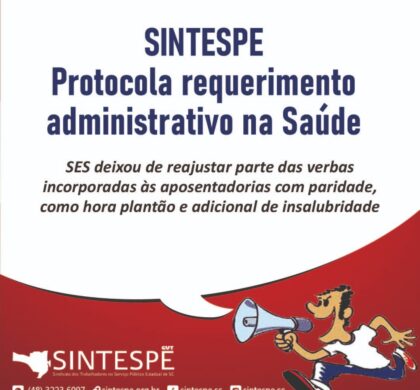 Saúde: SINDICATO protocola requerimento para cobrar efeitos do reajuste aos servidores com paridade