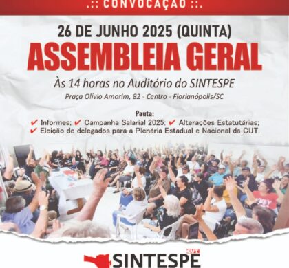 SINTESPE convoca ASSEMBLEIA GERAL da categoria dia 26 de junho