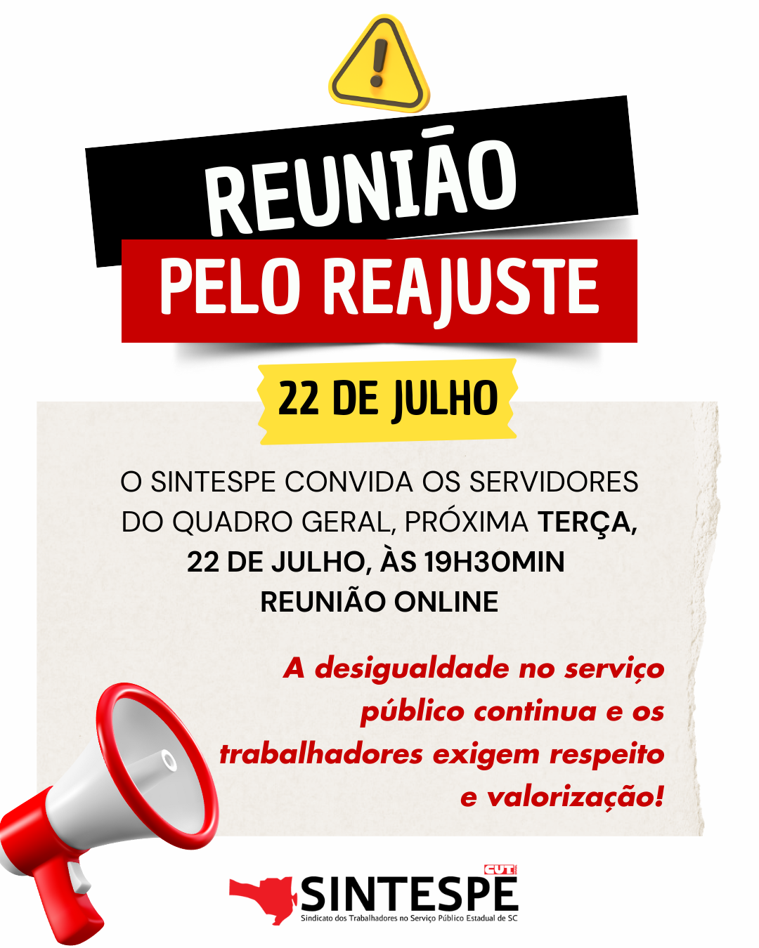 22/7: REUNIÃO PELO REAJUSTE